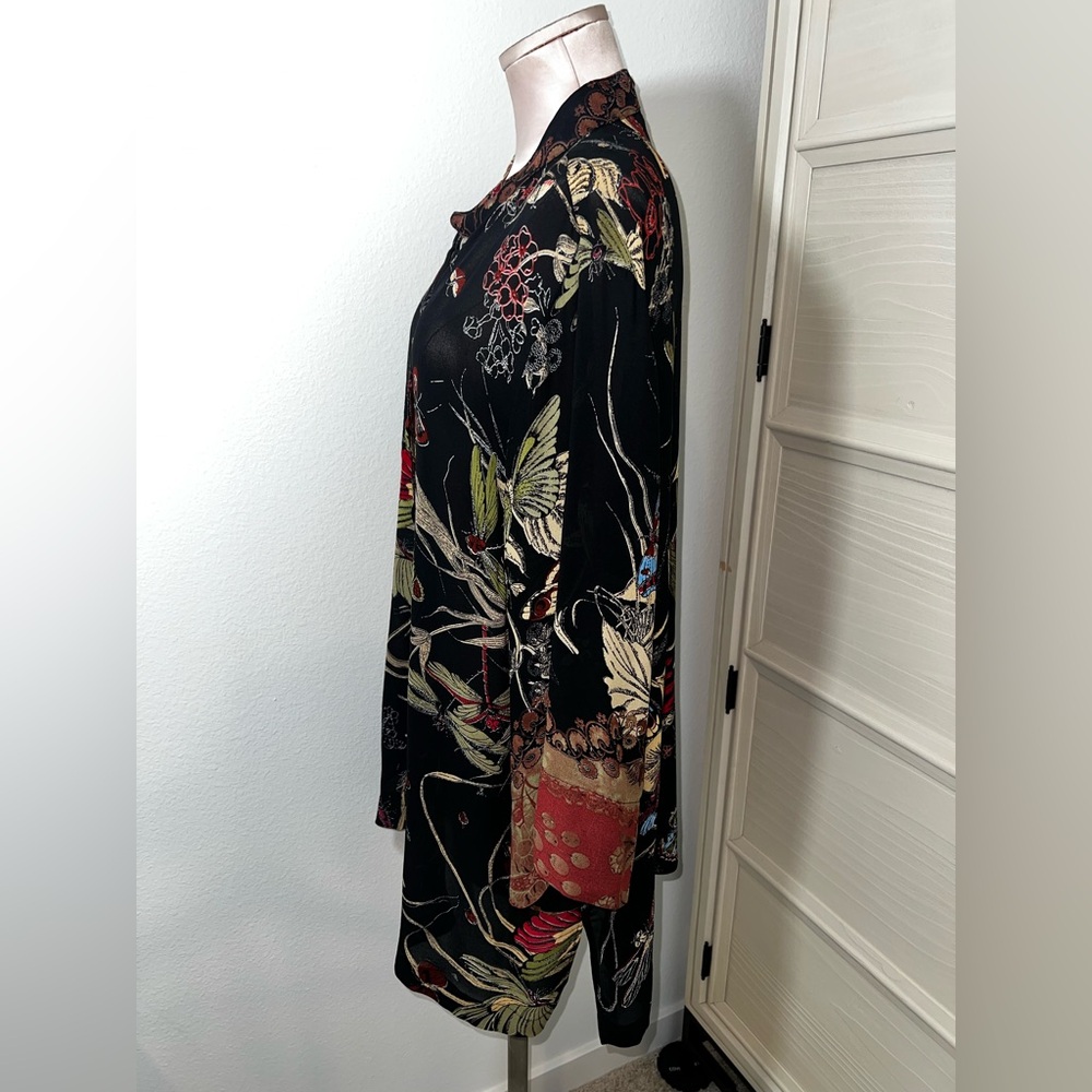 Citron 100% Silk Black Floral Button Down Blouse Sz 1X - Picture 4 of 15